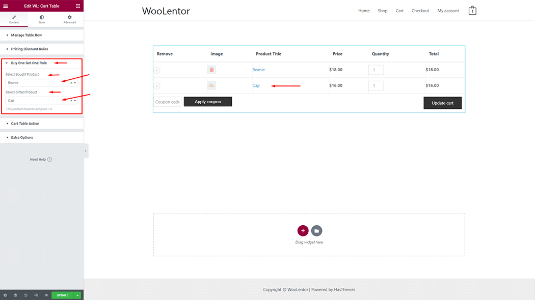 WooLentor Product Cart Table Widget