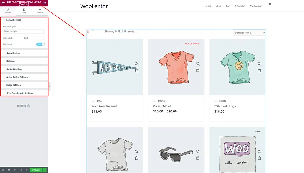 WooLentor Product Shop Page Template