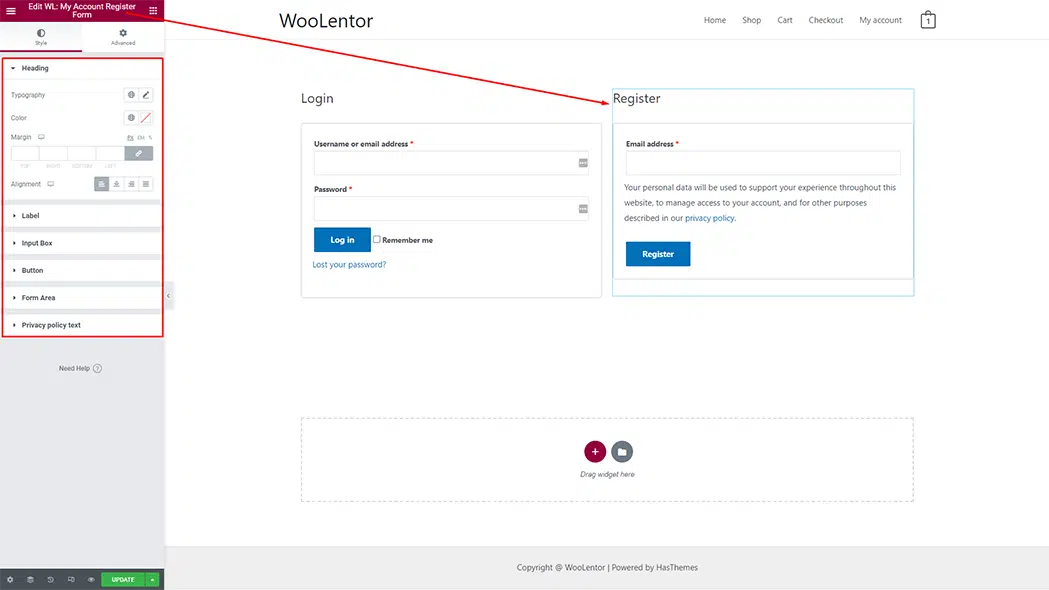 WooLentor My Account Login page Template