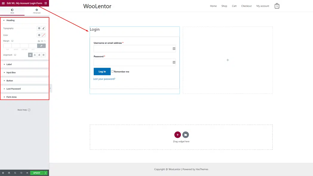 WooLentor My Account Login page Template