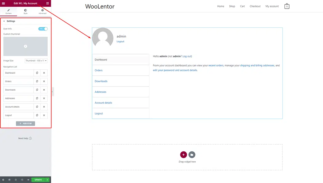 WooLentor My Account Page Template
